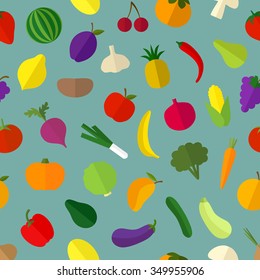 Vector vegetable and fruit colorful pattern, background.