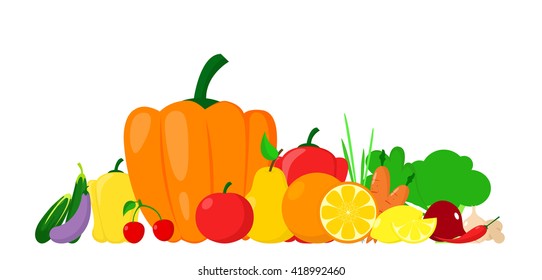 Vector of vegetable and fruit. Healthy food and organic food.