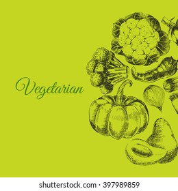 vector vegetable hand drawn collection - cabbage, asparagus, pumpkin, broccoli, leek, artichoke, avocado, corn