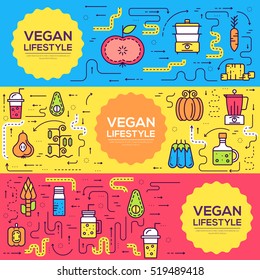 Vector vegetable illustrations set. Icon flat food banners. Eco quality trendy dinner, lunch, snack and breakfast background. Nutritious elements for nutrient