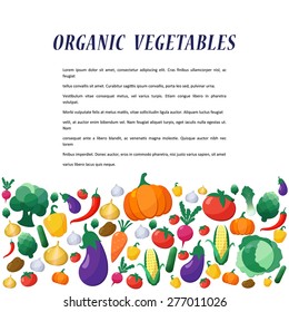Vector Vegetables Background in Flat Style, Concept Organic Food, Vegetarian Menu, Healthy Diet. Design Element Template