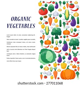 Vector Vegetables Background in Flat Style, Concept Organic Food, Vegetarian Menu, Healthy Diet. Design Element Template