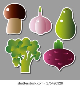 vector vegetables: beet, mushroom, garlic, avocado, broccoli / set of vector vegetables 