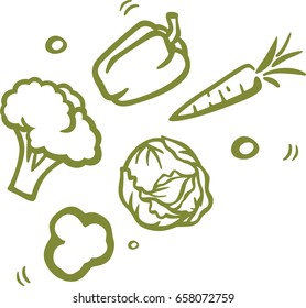 Vector vegetables. Bulgarian pepper, cabbage, carrots, broccoli.