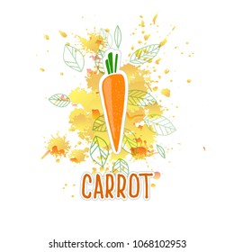 Vector vegetables: carrot and leaves. Design menu card for vegetarians, logo vegan shop. Farmers market, organic food, natural product design, juice, pie, jam concept. EPS10