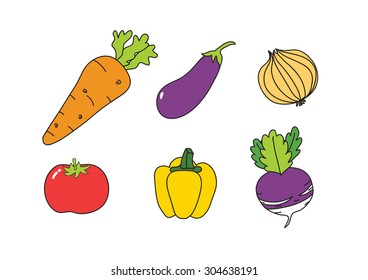vector vegetables cartoon  freehand drawing