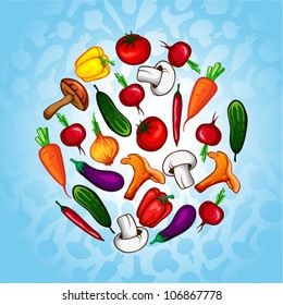 vector vegetables in a circle. organic food
