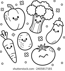 vector vegetables coloring book illustration