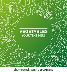 vector vegetables concept with line icons on gradient background for farm fresh sale, healthy food and diet banner, organic food market, health lifestyle, eco label, natural logo, vegan poster. 10 eps