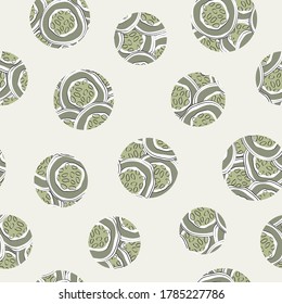 Vector Vegetables Cucumber Circles Scattered on Beige Seamless Repeat Pattern. Background for textiles, cards, manufacturing, wallpapers, print, gift wrap and scrapbooking.