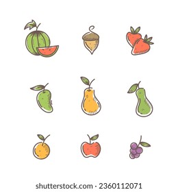 Vector vegetables doodle line set vector