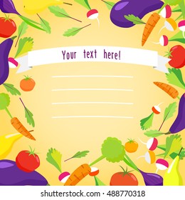 Vector vegetables frame for notes, menu, recipes  with place for text.