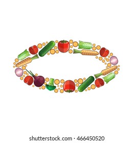 Vector vegetables frame on white background.