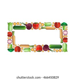 Vector vegetables frame on white background.