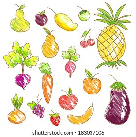 Vector vegetables and fruits