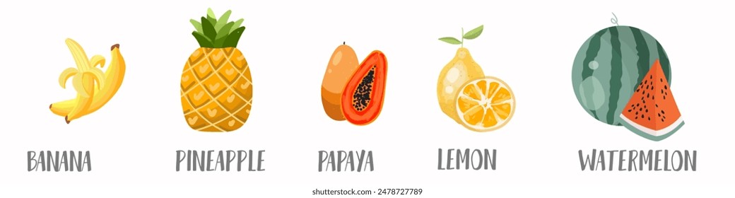 Vector vegetables  and fruits, berries icons set in hand drawn style. Collection farm product for restaurant menu, market label.