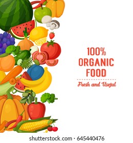 Vector vegetables and fruits illustration. Template for cooking, restaurant menu and vegetarian food