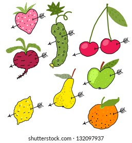 Vector Vegetables and Fruits in love