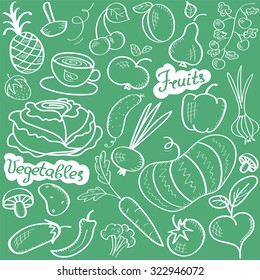 Vector vegetables and fruits. Vegetarian kit.