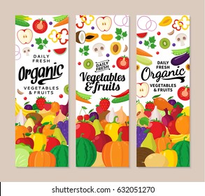 Vector vegetables and fruits vertical banners.