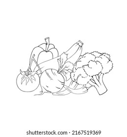 Vector Vegetables and fruits with white background.