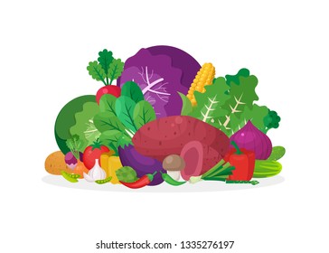 Vector vegetables icons set in cartoon style