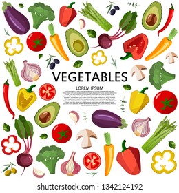 Vector vegetables icons set in cartoon style on a white background. Collection farm product for restaurant menu, market label.