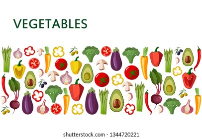 Vector vegetables icons set in cartoon style on a white background. Collection farm product for restaurant menu, market label.