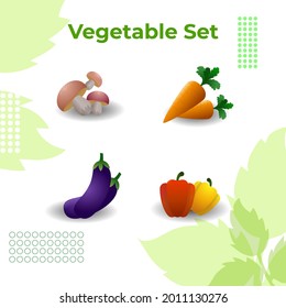 Vector vegetables icons set in cartoon style. Collection farm product for restaurant menu, market label.