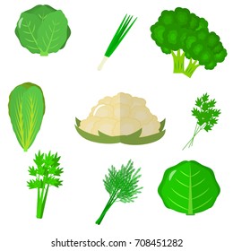 Vector vegetables icons set in cartoon style. Collection farm product for restaurant menu, market label. Flat design.