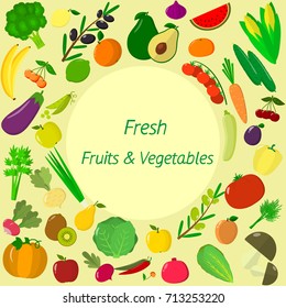 Vector vegetables icons set in cartoon style. Collection farm product for restaurant menu, market label. Flat design.