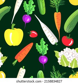 Vector - Vegetables illustration, seamless pattern in watercolor.