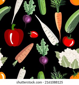 Vector - Vegetables illustration, seamless pattern in watercolor.