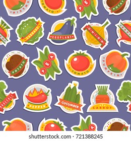 Vector vegetables label logo badge design template icons isolated for product branding seamless pattern