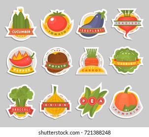 Vector vegetables label logo badge design template icons isolated for product branding