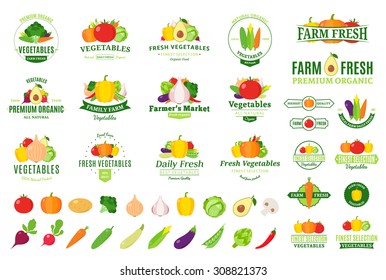 Vector vegetables logo, label and icons