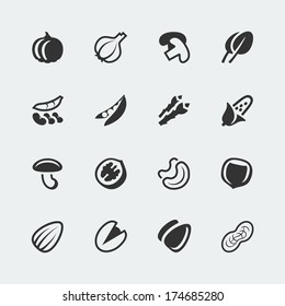 Vector vegetables and nuts mini icons set