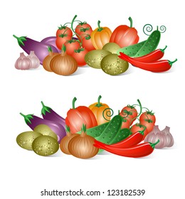 Vector vegetables on the white background