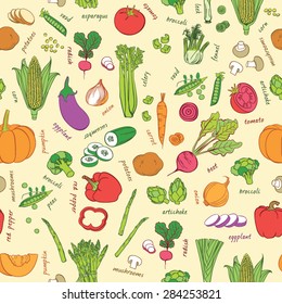 Vector vegetables pattern. Vegetables seamless background