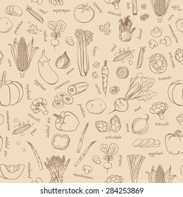 Vector vegetables pattern. Vegetables seamless background