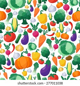 Vector Vegetables Seamless Pattern Background in Flat Style, Concept Organic Food, Vegetarian Menu, Healthy Diet. Design Element Template