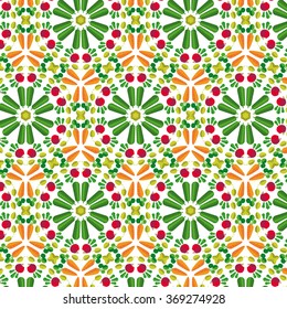 vector vegetables seamless pattern  in flat style with pattern with carrot, cocumber on white