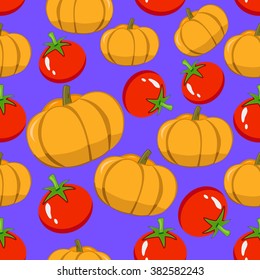 Vector vegetables seamless pattern style with tomato pumpkin