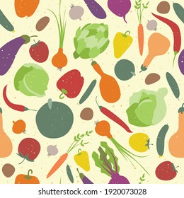 Vector Vegetables Seamless Pattern. Vegetable, Healthy Vegan Food Wallpaper.