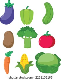 
Vector Vegetables Set Grocery Produce Collection. Fresh produce in the market from eco organic gardening farm
