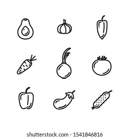 Vector vegetables set icons. Flat illustration of vegetables isolated on white background. Icon vector illustration sign symbol.