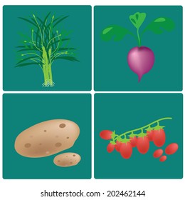 vector vegetables set on blue background