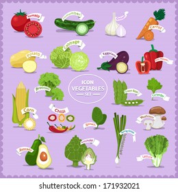 Vector vegetables set, raw vegetarian food collection and slice