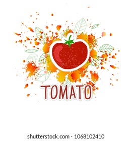 Vector vegetables: tomato and leaves. Design menu card for vegetarians, logo vegan shop. Farmers market, organic food, natural product design, juice, pie, jam concept. EPS10