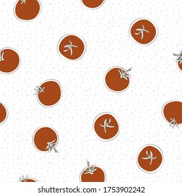 Vektorvegetarische Tomaten auf weißem, nahtlosen Wiederholmuster. Hintergrund für Textilien, Karten, Herstellung, Wallpaper, Druck, Geschenkverpackung und Scrapbooking.